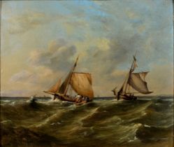 British School, 19th c - Fishing Boats off the Coast, oil on board, 28.5 x 33.5cm Medium thin in