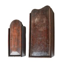 An early 19th c oak candle box, 36cm h; 14 x 9cm and another, smaller