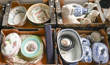 Miscellaneous 19th c and later ceramics, including famille rose style bowl, Pratt ware pot lids, a