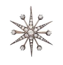 A Victorian diamond star brooch-pendant, mounted in silver and gold, de-mountable, 33mm, 5.3g