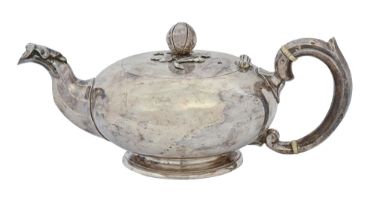 A Russian silver teapot, of heavy gauge with melon knop, ivory insulators, 90mm h, by Mathias Skytt,