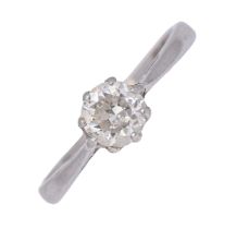 A diamond ring, with round brilliant cut diamond, in platinum marked PLAT, 2.6g, size K Good