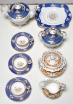 Staffordshire porcelain tea ware, mid-19th c, comprising teapot, three teacups and saucers, and