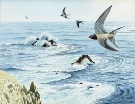 Arthur Wilson Gay (1901-1958) - Swallows, signed, watercolour, 39 x 65.5cm, John Tennent (b. 1926)