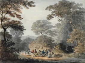 William Payne (1760-1830) - Travellers on a Country Lane, watercolour, 20.5 x 26.5cm   Provenance: