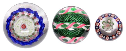Three French glass paperweights, 19th c, various millefiori and other designs, 75mm diam and smaller