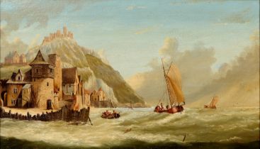 Follower of Pieter Cornelis Dommersen - Shipping off the Coast, with signature (Jan Dommersen),