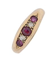 A ruby and diamond ring, in 18ct gold, Chester, date letter rubbed, c1910, 3.5g, size N Single
