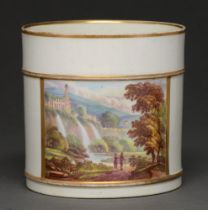A Derby porter mug, c. 1810, painted in the manner of Daniel Lucas with an Italianate landscape