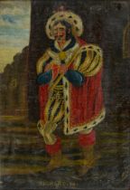 English Naive Artist - King Richard III, oil on canvas,  x 22.5cm Poor condition as evident from