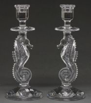 A pair of Waterford glass seahorse candlesticks, late 20th c, 29cm h, etched mark Good condition