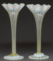 A near pair of semi opalescent fluted glass vases, c1910, 33cm h Good condition