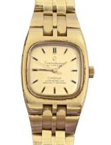 An Omega 18ct gold self-winding lady's wristwatch, Constellation, 25 x 32mm, on 18ct gold bracelet