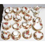 Twenty-four Royal Albert Old Country Roses pattern teacups, saucers and tea plates, printed marks,