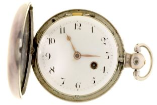 An English silver hunting cased verge watch, William Evans Shrewsbury, No 2534, 54mm diam,