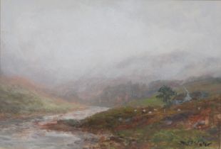 John Falconer Slater (1857-1937) - Highland Mist, signed, gouache, 21.5 x 31.5cm Good condition.
