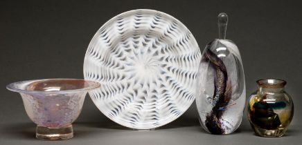 Studio glass. A Firefly glass footed bowl by Dan Aston, signed and dated 01, 17cm diam, another