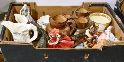 Miscellaneous ceramics, including a set of three Doulton Lambeth saltglazed hunting jugs, Royal