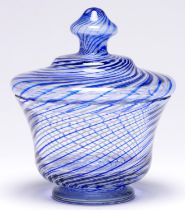 A blue glass spiral twist jar and cover, 22cm h Good condition