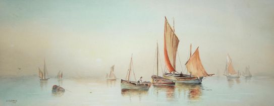J Clowes, 1914 - Shipping Scenes, a pair, both signed and dated, watercolour, 20 x 51.5cm
