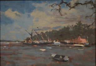 Stanley Miller (b. 1948) - Riverscape, signed, oil on board, 27.5 x 39.5cm Good condition, minor