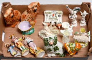 Miscellaneous ornamental ceramics, to include a majolica shell-on-coral stand, German porcelain