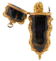 A rococo bloodstone and chased giltmetal etui, mid 18th c, the fitted interior retaining