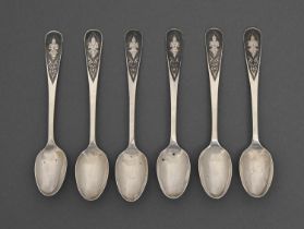 A set of six Siamese niello coffee spoons, early 20th c, by Alex & Co, maker's mark and SIAM