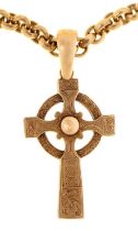 A 9ct gold Celtic cross and chain, cross 45mm, London 1998, 90g Good condition