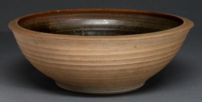 Studio ceramics. Bowl, stoneware, partially glazed, 39cm diam, potter's seal Rim slightly chipped