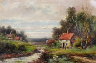 Abraham Hulk Junior (1851-1922) - Cottages by a Stream, signed, oil on canvas, 39 x 60cm Good