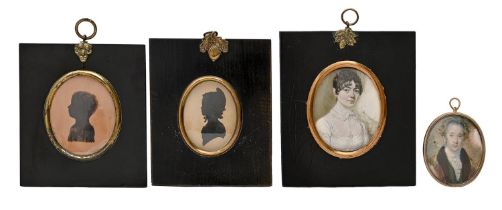 English School, early 19th century - Portrait Miniature of a Young Woman,  with curly short black