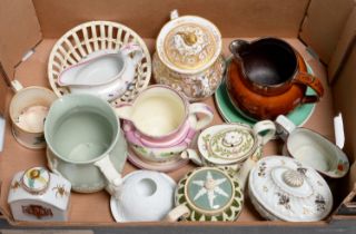 Miscellaneous English and Continental pottery and porcelain, to include a New Hall cream jug painted