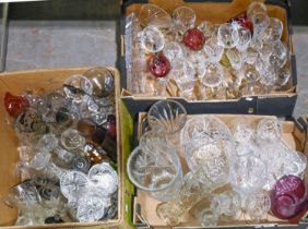 Miscellaneous cut and coloured glassware, including vases and drinking glass, etc