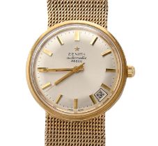 A Zenith 18ct gold self-winding gentleman's wristwatch, No 28800, 34mm diam, on 9ct gold mesh