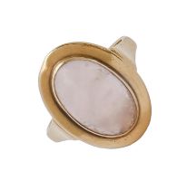 A moonstone ring, in gold, marked 750, 4.2g, size L Moonstone polish dulled from scratches