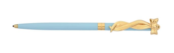 Tiffany & Co. A turquoise and gold plated ballpoint pen, with bow clip marked TIFFANY & CO