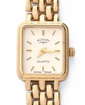 A Rotary 9ct gold lady's wristwatch, quartz movement, 16 x 18mm, on 9ct gold bracelet, 22.6g