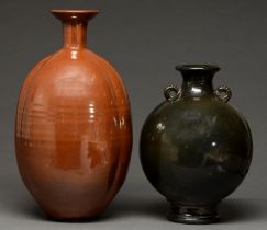 Studio ceramics. Two Ovoid Vases, saltglazed stoneware or earthenware, 32 and 44cm h, indistinct