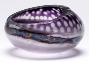 Studio glass. An amethyst flashed glass bowl by Jane Charles, 21cm diam