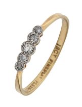A diamond ring, early 20th c, gold hoop marked 18ct FINE PLAT, 1.9g, size F Good condition
