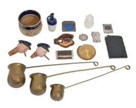 Miscellaneous items, including a set of three graduated brass toddy ladles, a meerschaum pipe carved