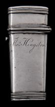 A George III silver lancet case,  with reeded borders, the front engraved Thos Hingston, 63mm h,