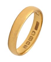 A 22ct gold wedding ring, 3g, size K Light wear