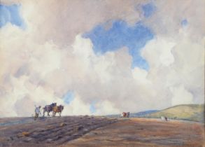 Joseph H. Vignoles Fisher (1864-1945) - Ploughing on the South Downs, signed, titled to verso,