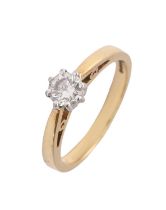 A diamond ring, with round brilliant cut diamond in 18ct gold, Convention mark, 4g, size M Good