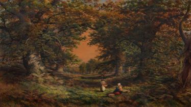 Alfred Wilson Cox (1820-1888) - Figures Seated within a Woodland Coppice, signed and dated 1870,