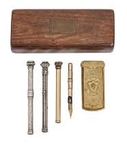 A Victorian stamped brass needle case - The Quadruple Needle Case Patented [and] Manufactured by R