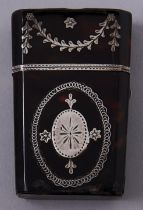 A George III silver inlaid tortoiseshell scent bottle case, early 19th c, with engraved detail,