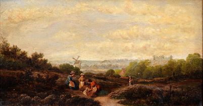 English School, second-quarter 19th c - Rustic Women amongst Heather, the wooded background with a